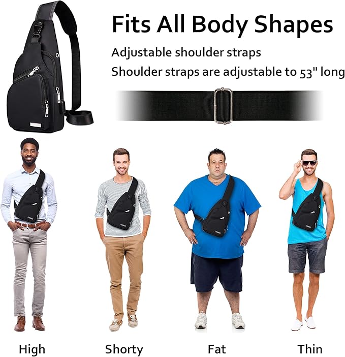 Geräumiges wasserdichtes Sling Bag mit cleverer Fächeraufteilung für Smartphone und Schlüssel.
