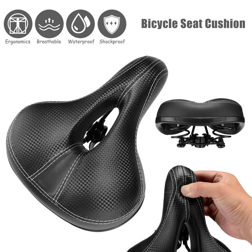 Weicher Unisex Fahrradsattel aus Leder, schwarz, bietet hohen Fahrkomfort. Optimales Fahrradzubehör für Radfahren.