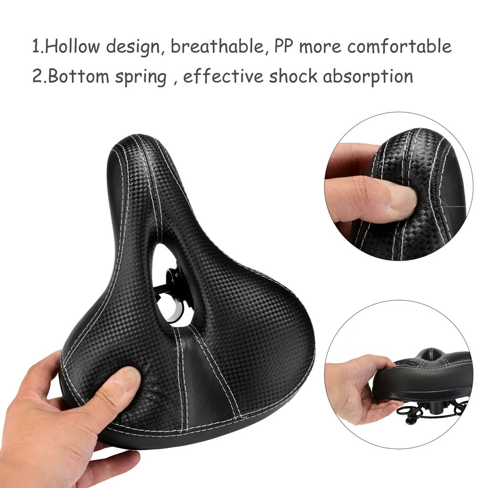 Ergonomischer Ledersattel, schwarz, stoßdämpfend. Maximaler Komfort für lange Radtouren auf jedem Fahrrad.