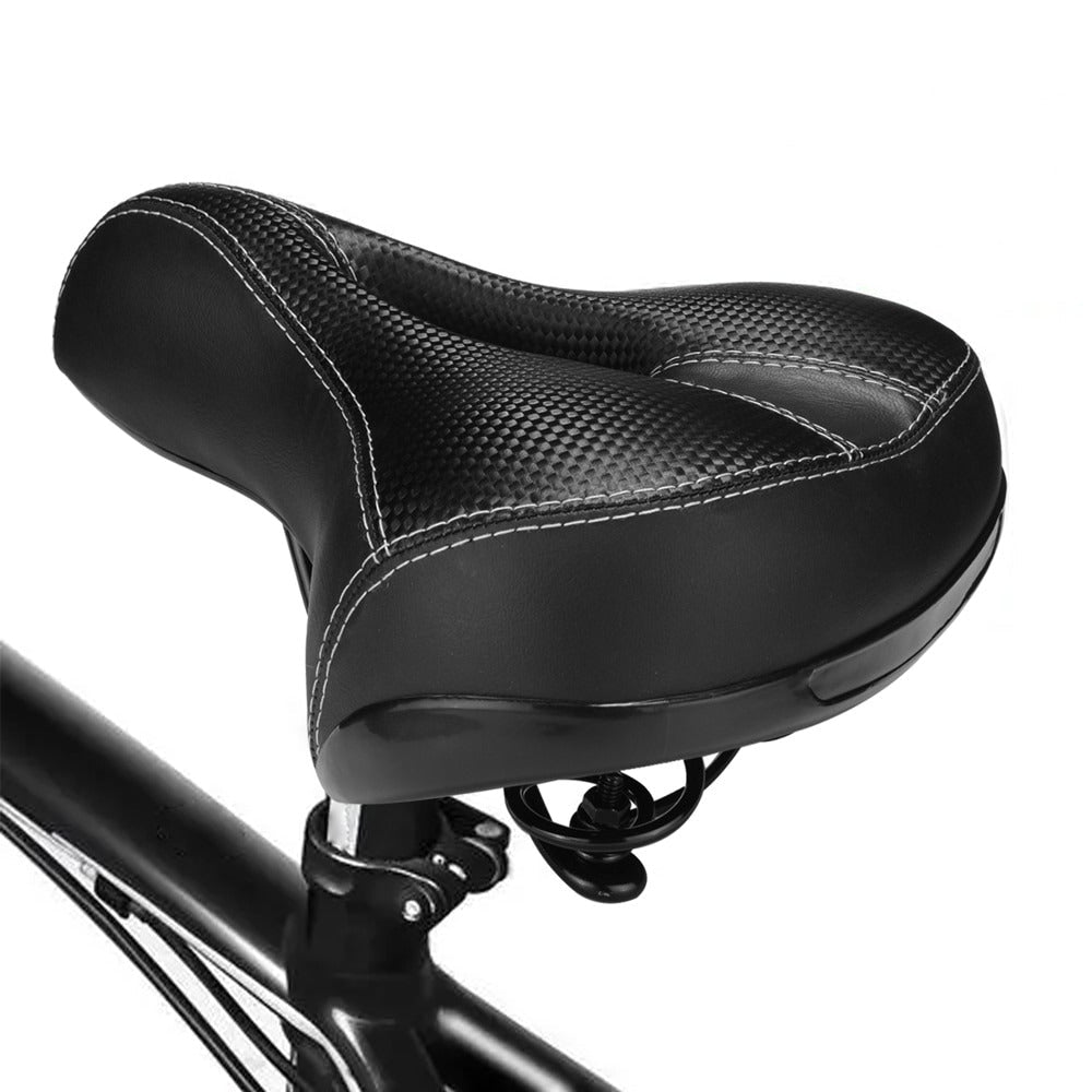 Schwarzer Unisex Ledersattel für Fahrräder, weich und komfortabel. Ideales Fahrradzubehör für ermüdungsfreies Radfahren.