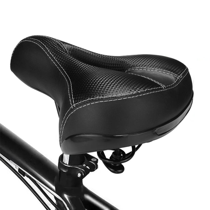 Schwarzer Unisex Ledersattel für Fahrräder, weich und komfortabel. Ideales Fahrradzubehör für ermüdungsfreies Radfahren.