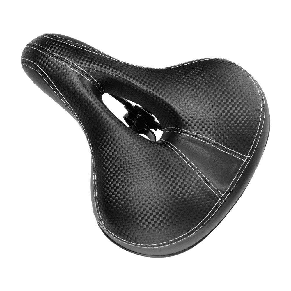 Detailansicht: Weicher, langlebiger Leder Fahrradsattel in Schwarz. Ergonomisch geformt für optimalen Komfort.