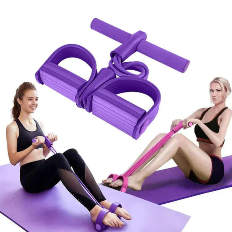 Vielseitiges Widerstandsband mit Fußpedalen für effektives Ganzkörpertraining. Stärkt Beine, Arme & Core – ideal für zu Hause.