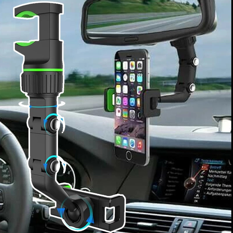 Flexible 360 Grad Smartphonehalterung für sichere Autofahrten, universelles Kfz Zubehör zur Navigation am Mobiltelefon.