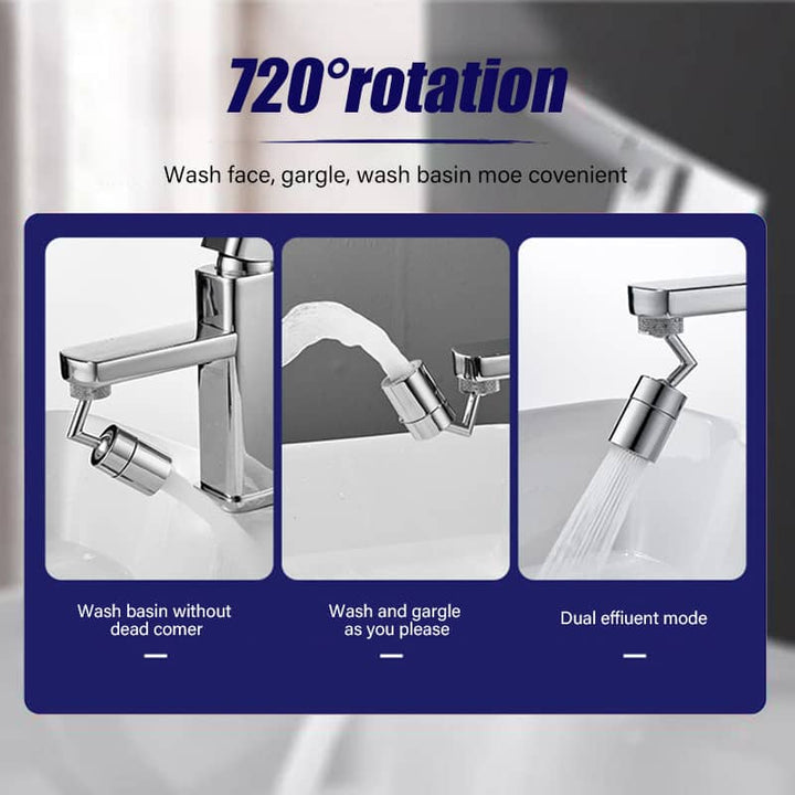 Flexibler Wasserhahn-Aufsatz 720° drehbar, verhindert Spritzer in Küche & Bad, für bessere Hygiene.