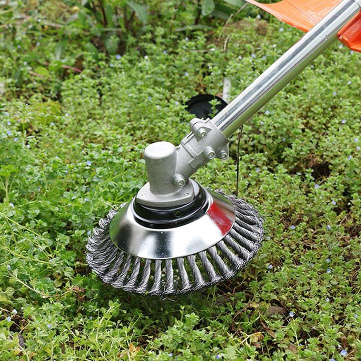 Robuster Stahlbürsten-Trimmerkopf für Freischneider, ein effektiver Unkrautentferner und Gartenhelfer.