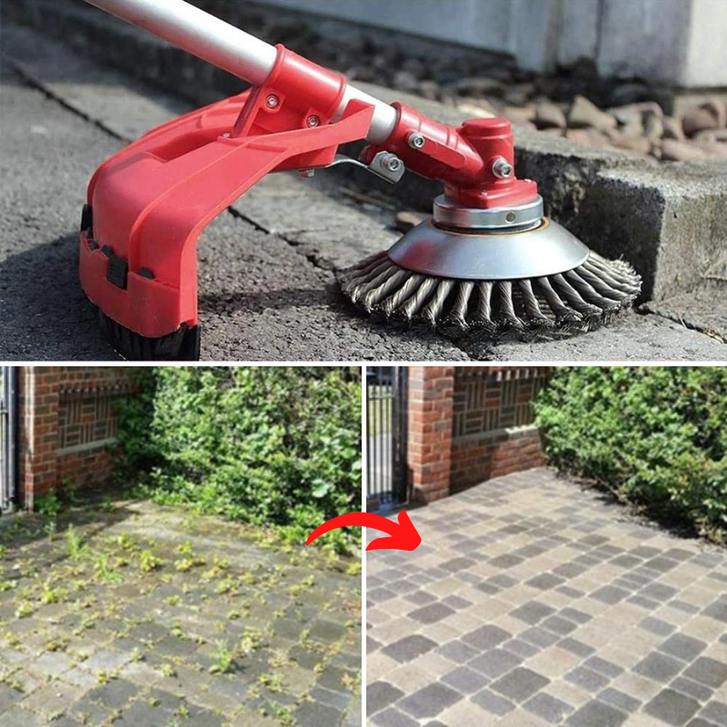 Effizienter Drahtbürsten-Trimmerkopf für Rasentrimmer, vielseitig einsetzbar für Unkraut, Moos und Flächenreinigung.