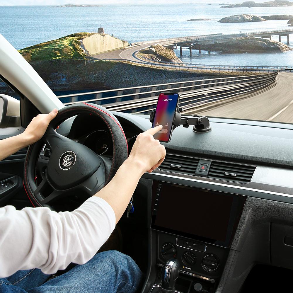 Flexibler KFZ Handyhalter für Smartphone, mit starkem Saugnapf zur sicheren Montage an Windschutzscheibe oder Armaturenbrett.