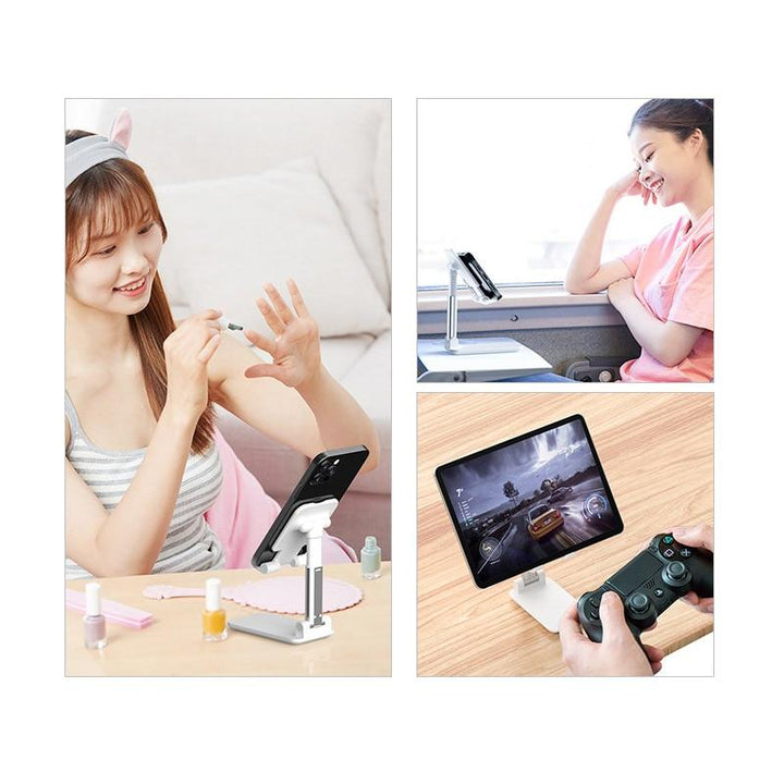 Winkelverstellbarer Multimedia Ständer für Smartphones & Tablets, ideal für Filme und Videos am Desktop.