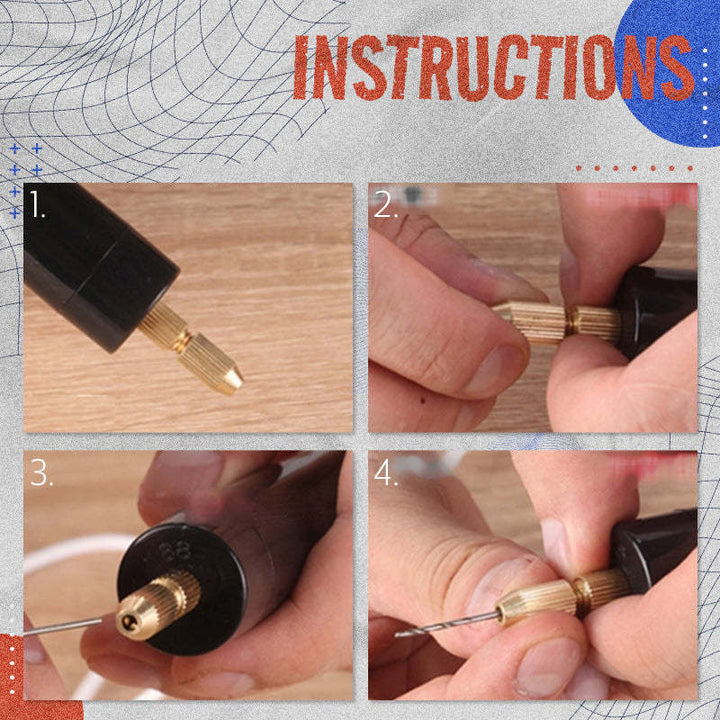 Detailansicht der USB Mini Bohrmaschine mit ergonomischem Aluminiumgriff; das ideale Kleinwerkzeug.
