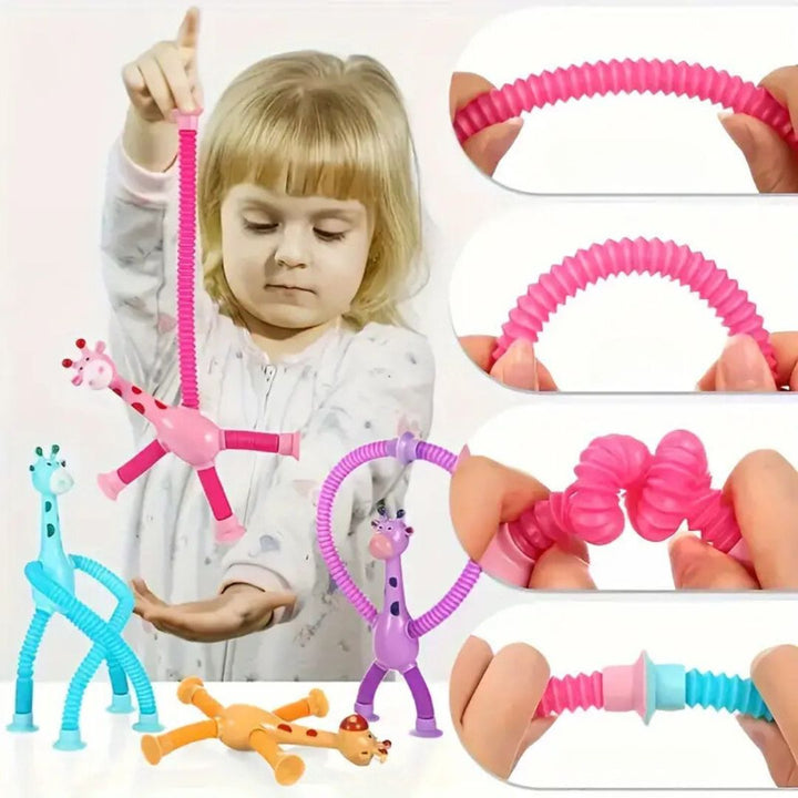 Kreatives biegsames Giraffen Spielzeug; mit Saugnäpfen, ein spannendes Reisespielzeug für Kinder.
