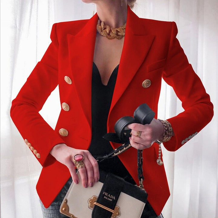 Nahaufnahme des eleganten Damen Blazers, zeigt Stoffqualität und Details, ideal für Büro & Abend.