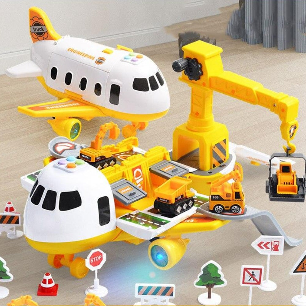 Multifunktionales Flugzeug Spielzeug Set für Kinder, inklusive Polizei- und Feuerwehr-Fahrzeugen, endloser Spaß.