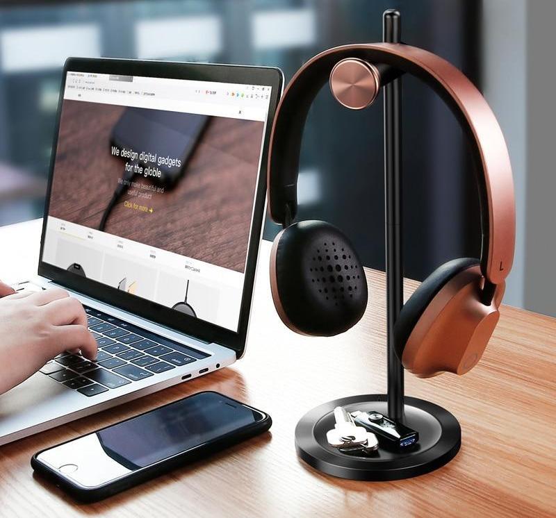 Robuster Aluminium Headsethalter (pw260511) mit verstellbarer Ablage; perfekt für Desktop-Organisation.