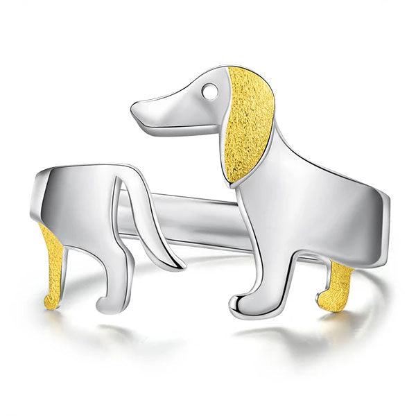 Verstellbarer 925 Silber Ring mit süßem Dackel Hundemotiv, perfektes Accessoire für Damen mit Tierliebe.