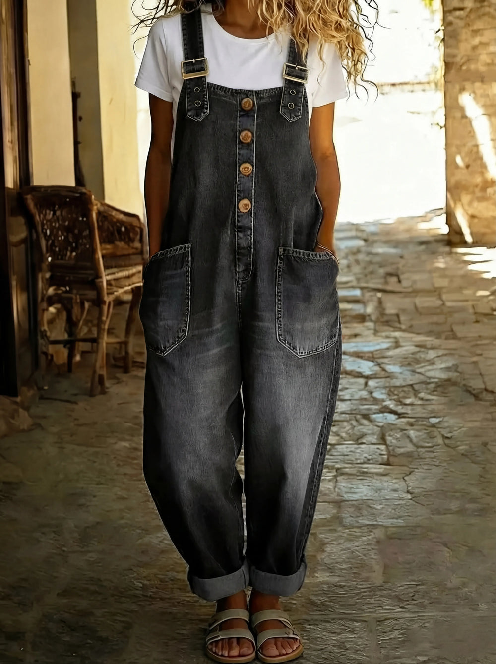 Lange Damen-Latzhose, ein praktischer Overall für Freizeit. Verstellbar & bequem für spielerische Looks das ganze Jahr.