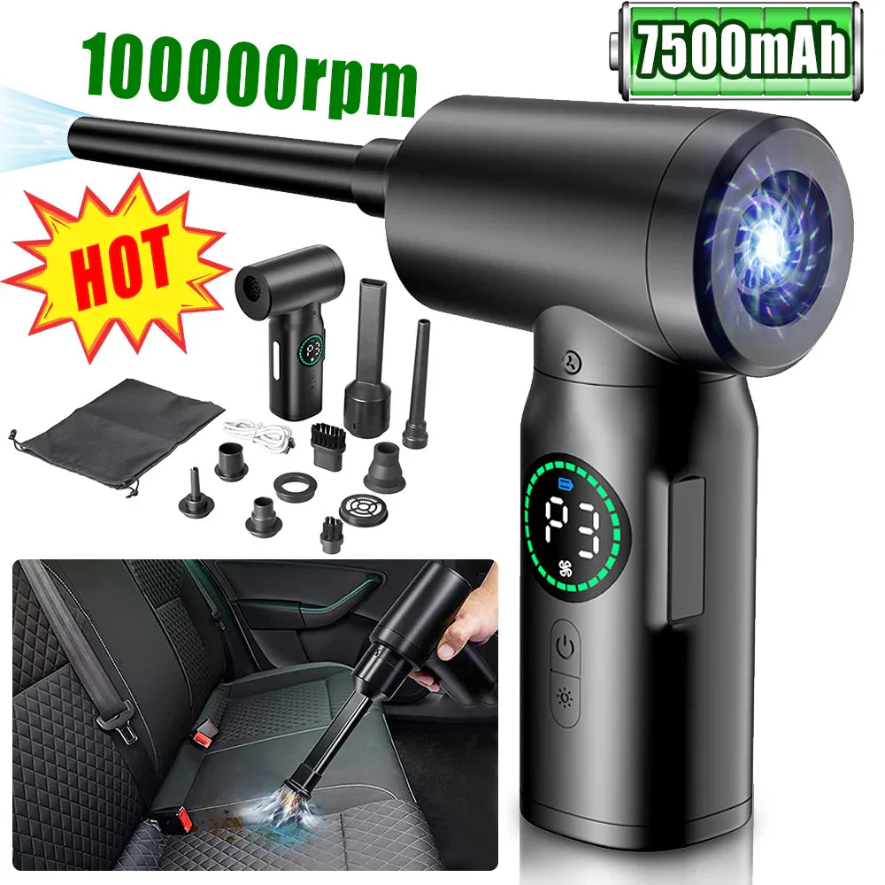 Vielseitiger 2-in-1 Druckluft-Staubsauger & Bläser mit LED-Licht. Kabellos, tragbar für Auto & Elektronik.