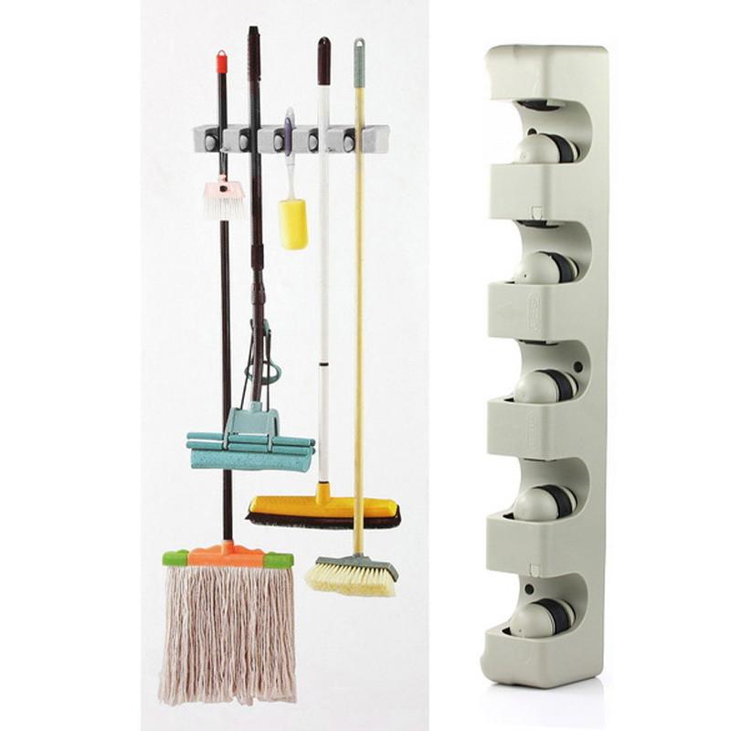 Robuster Kunststoff Besenhalter zur Wandmontage. Ideal zur ordentlichen Aufbewahrung von Gartengeräten & Mopps.