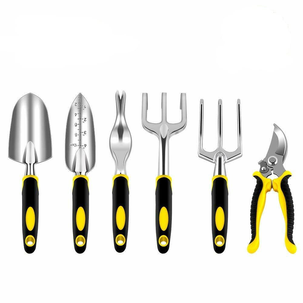 Ergonomischer Unkrautstecher aus robustem Aluminium aus dem 6-teiligen Gartenwerkzeugset für mühelose Gartenpflege.