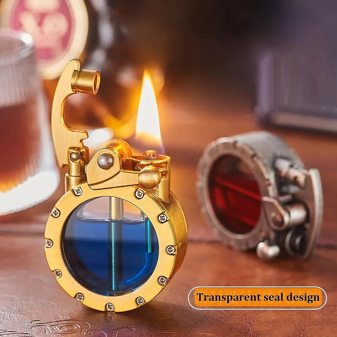 Hochwertiges Metall-Kerosinfeuerzeug im Vintage-Stil, nachfüllbar, ideales Rauchzubehör.