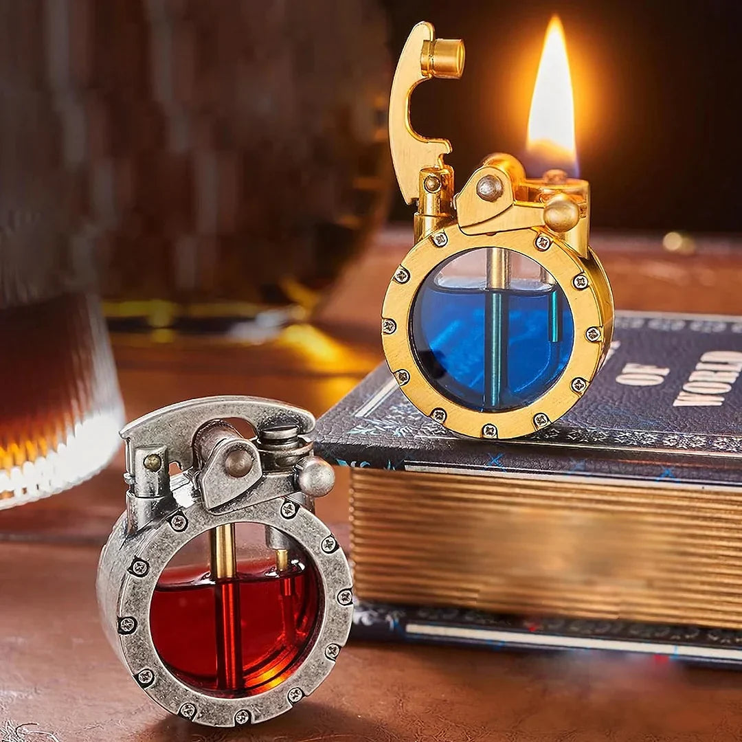 Exklusives Retro Kerosinfeuerzeug aus Metall mit Füllstandsanzeige, ein besonderes Geschenk.