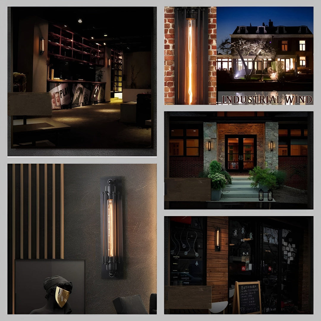 Stilvolle Vintage LED Wandleuchte aus schwarzem Metall, Retro-Design für warme Innenbeleuchtung.
