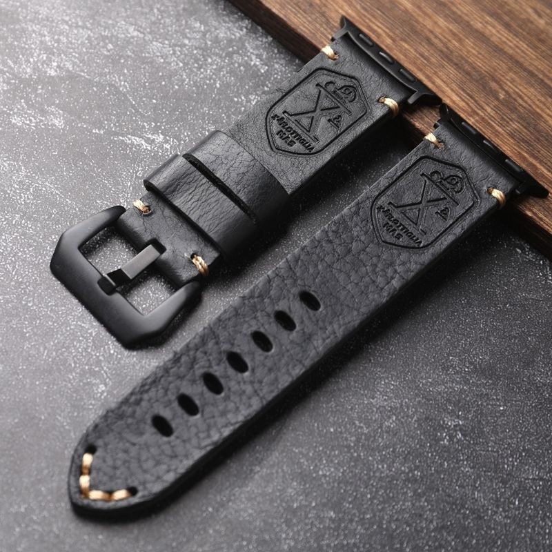 Authentisches Vintage Lederarmband für Apple Watch, handgefertigt, Premiumleder mit Patina, robustes Uhrenzubehör.