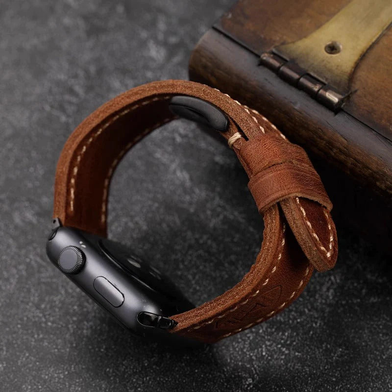 Exklusives Vintage Lederarmband für Apple Watch, handgefertigt aus Vollleder, hochwertiges Uhrenzubehör für Herren & Damen.
