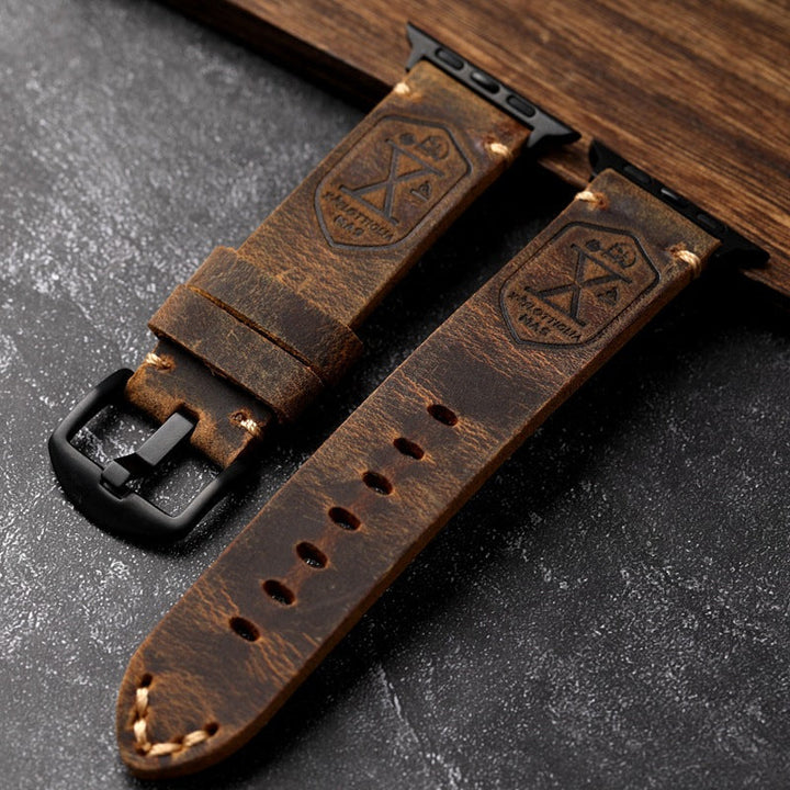 Stilvolles Vintage Lederarmband für Apple Watch, handgefertigt, aus Premiumleder, robust und elegant für jeden Anlass.
