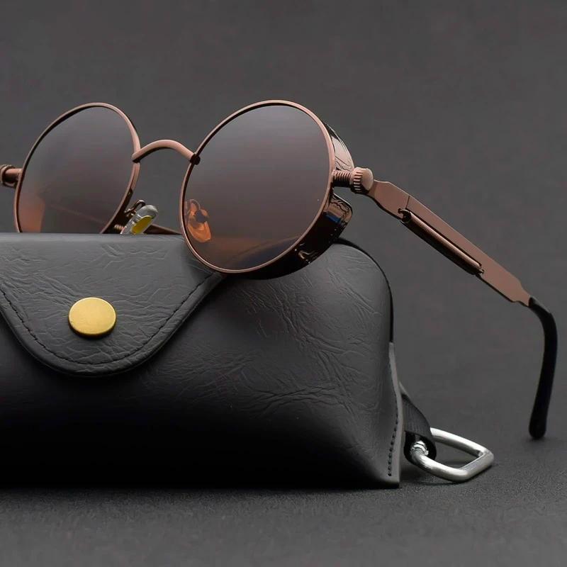 Stilvolle Unisex Sonnenbrille, Vintage-Look, rundes Design mit UV400-Schutz für sonnige Tage.