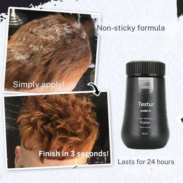 Styling-Ergebnis: Volumen Puder verleiht feinem Haar sofortige Fülle, Halt & matte Textur. Ideal für Damen & Herren.