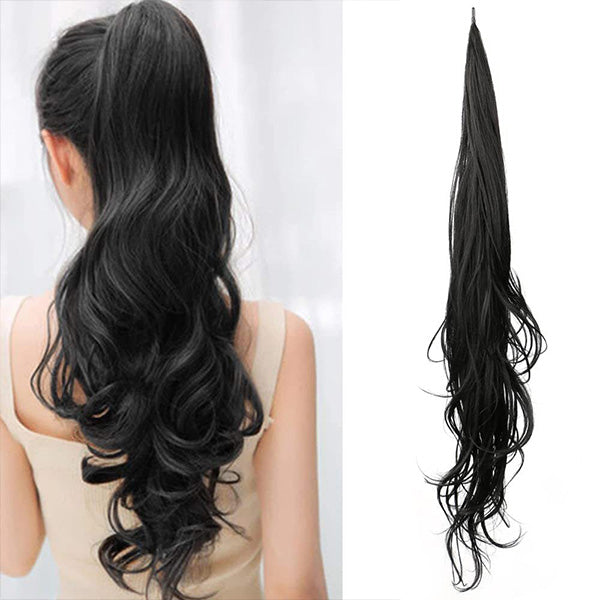 Elegantes Pferdeschwanz Haarteil mit natürlichem Volumen. Einfache Haarverlängerung für Damenfrisuren.