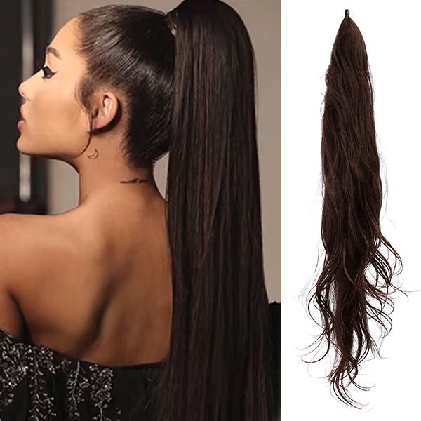 Schnelles Styling mit voluminösem Pferdeschwanz Haarteil. Natürliche Haarverlängerung für Damen.