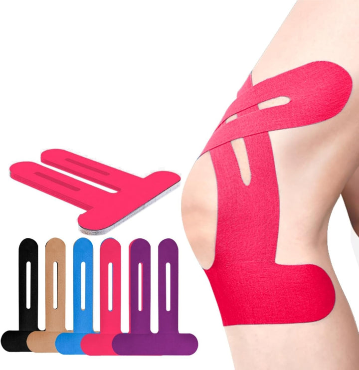 Knie-Kinesio-Tape stützt beim Laufen; vorgeschnittenes, atmungsaktives Sporttape für maximale Bewegungsfreiheit.