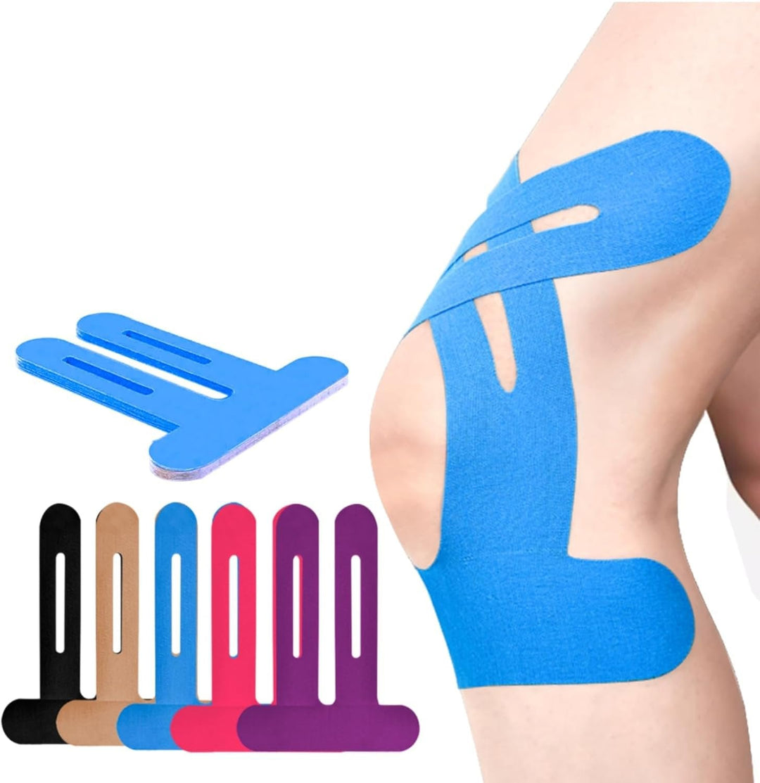 Elastisches, hautfreundliches Kinesiotape für das Knie; vorgeschnitten & atmungsaktiv für langanhaltenden Tragekomfort.