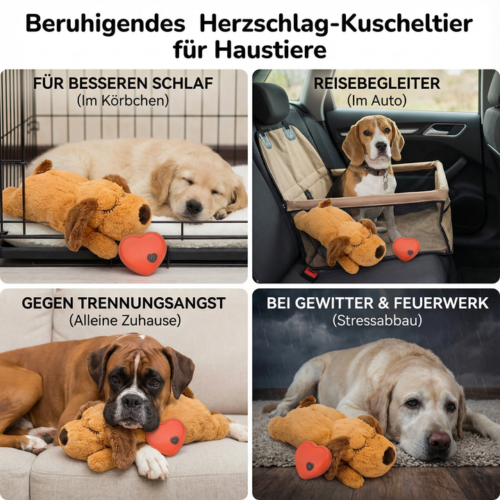 Kuscheltier mit simuliertem Herzschlag für Hunde. Sorgt für Stressabbau, Angstlinderung und Geborgenheit bei Haustieren.
