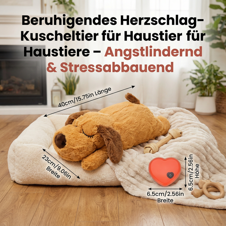 Sanftes Herzschlag-Kuscheltier zur Beruhigung von Hunden. Ideales Hundespielzeug für Ruhe, Geborgenheit und Angstlinderung.