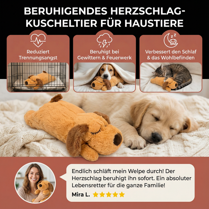 Angstlinderndes Herzschlag-Kuscheltier für Hunde. Hilft bei Stress und Einsamkeit, ein beruhigendes Haustierspielzeug.