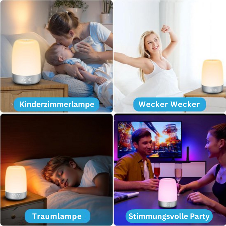 Digitaler Lichtwecker Aurora, akkubetrieben, als Reisewecker & Nachtlicht vielseitig einsetzbar.