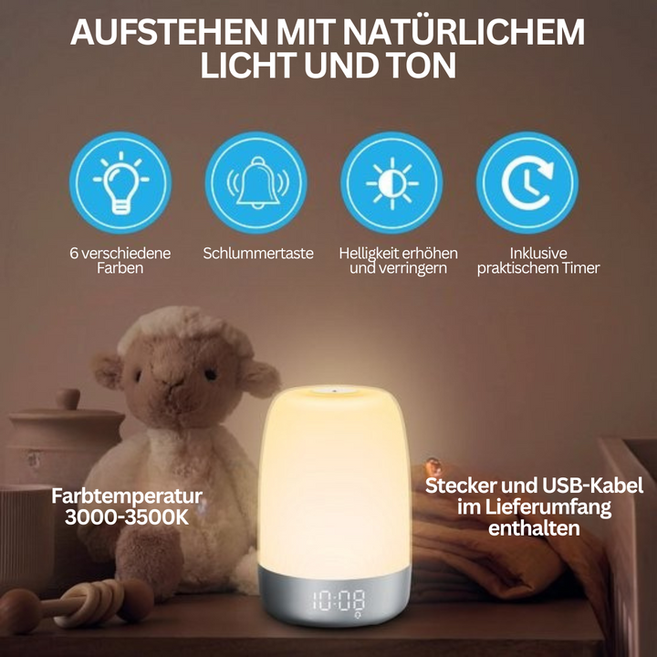 Erleben Sie sanftes Erwachen: Wake-up-Light Aurora mit Sonnenaufgangssimulator & Naturklängen.