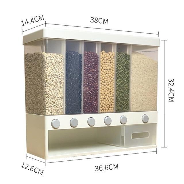 Wandmontierter Cerealienspender für Müsli & Trockenfutter, sorgt für Ordnung & hält Lebensmittel frisch in der Küche.