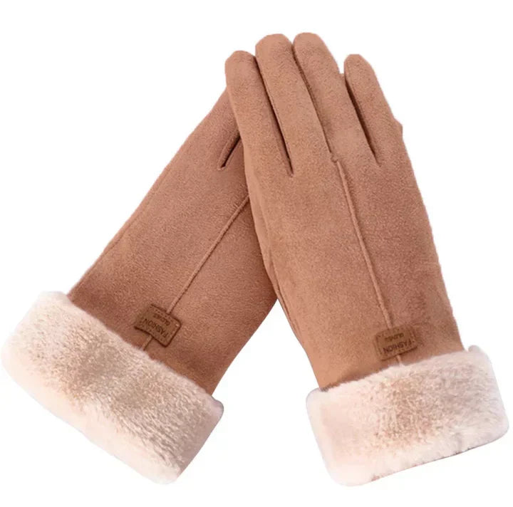 Warme Damenhandschuhe mit Touchscreen-Funktion, ideal für Winter-Outdoor-Aktivitäten.