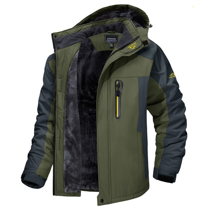 Warme Herren Outdoor Winterjacke in Schwarz für maximalen Kälteschutz beim Wandern und Freizeitaktivitäten.