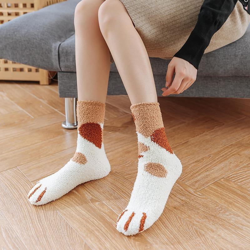 Trendige Katzenpfoten Wintersocken, weich & warm. Ideale Geschenkidee für Damen und Herren, Einheitsgröße.