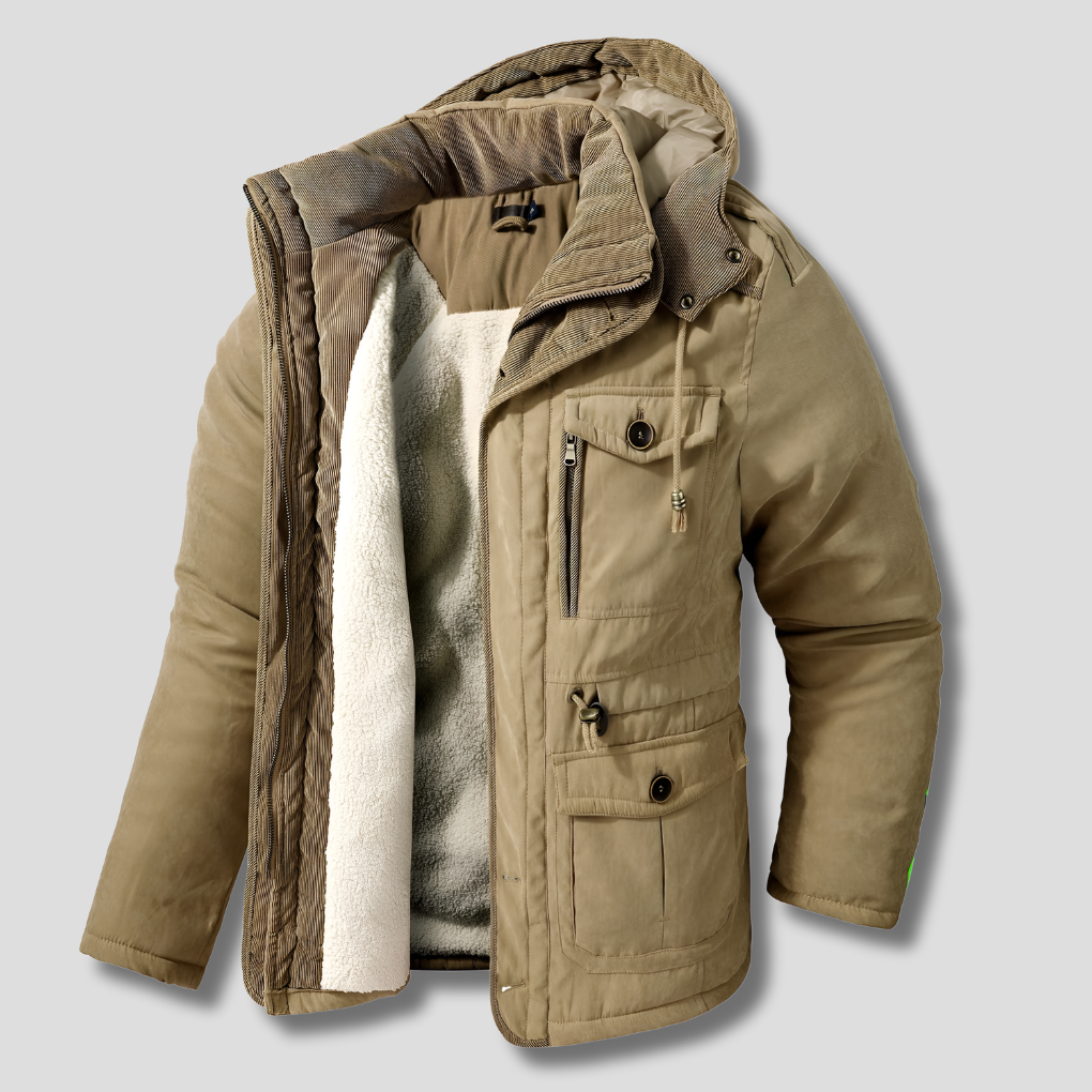 Moderner Herren Winterparka mit warmer Kapuze und praktischen Bündchen für optimalen Kälteschutz.