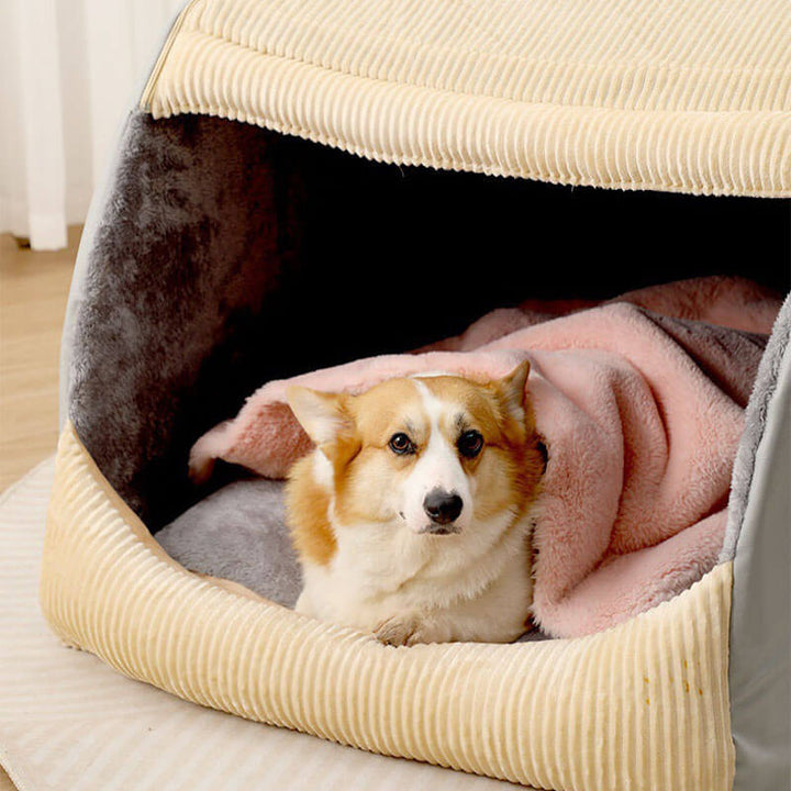 Gemütliches, warmes Flanell-Hundebett für große Hunde. Halbgeschlossen für Geborgenheit.