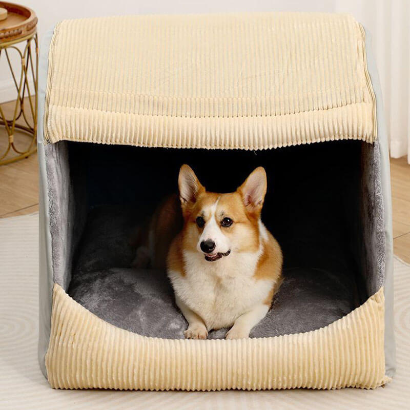 Komfortables Hundezeltbett aus Flanell für große Rassen. Abnehmbar, waschbar und sehr warm.