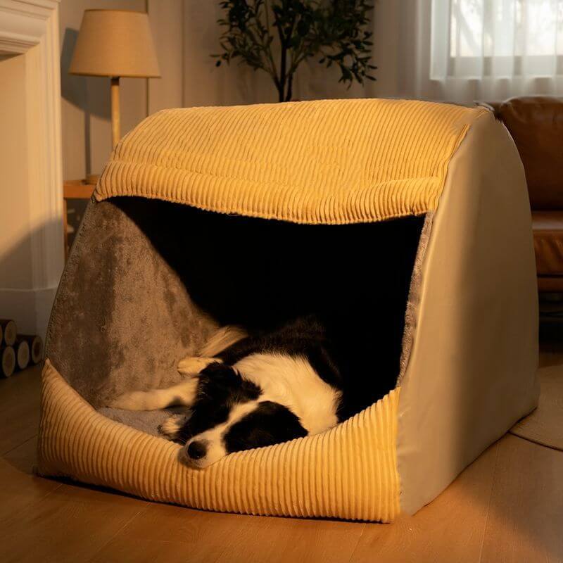 Flanell-Hundebett in Grau, abnehmbar. Gemütlicher und warmer Schlafplatz für große Hunde.
