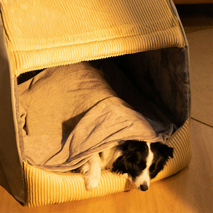 Kuscheliges Winterbett: Flanell Hundezeltbett, halbgeschlossen & warm. Ideal für große Hunde.