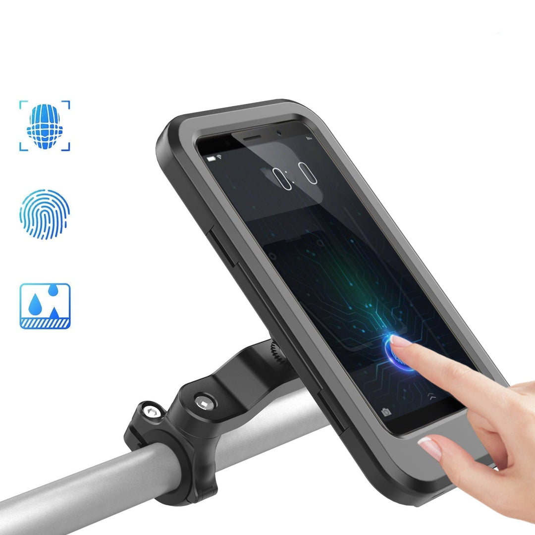 Wasserdichte Fahrrad-Lenkerhalterung mit Powerbank & kabellosem Ladegerät, schwarz. Ideal für Smartphones.